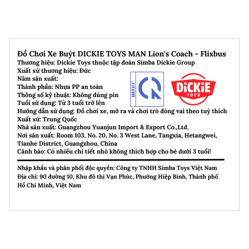 Đồ chơi xe buýt Dickie Toys Man Lion'S Coach - Flixbus 4006333083464 4