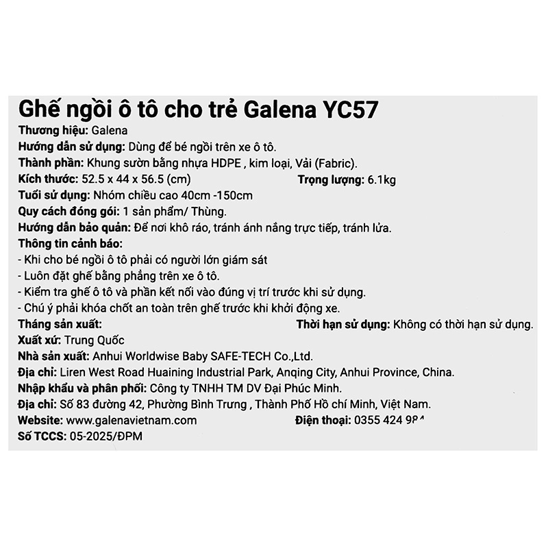 Ghế ngồi ô tô Galena YC57 - Giao màu ngẫu nhiên 22