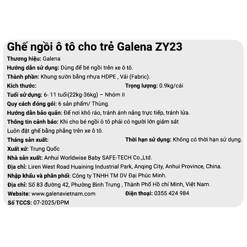 Ghế ngồi ô tô Galena ZY23 (6 - 12 tuổi) 12