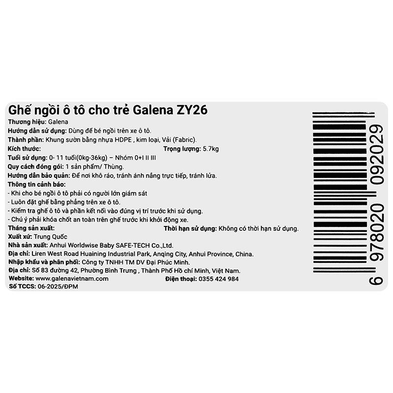 Ghế ngồi ô tô Galena ZY26 (0 - 12 tuổi) - Giao màu ngẫu nhiên 21