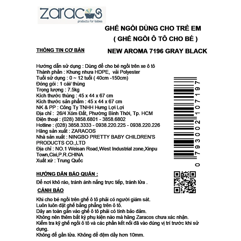 Ghế ngồi ô tô Zaracos New Aroma 7196 (0 - 12 tuổi) - Màu xám 6