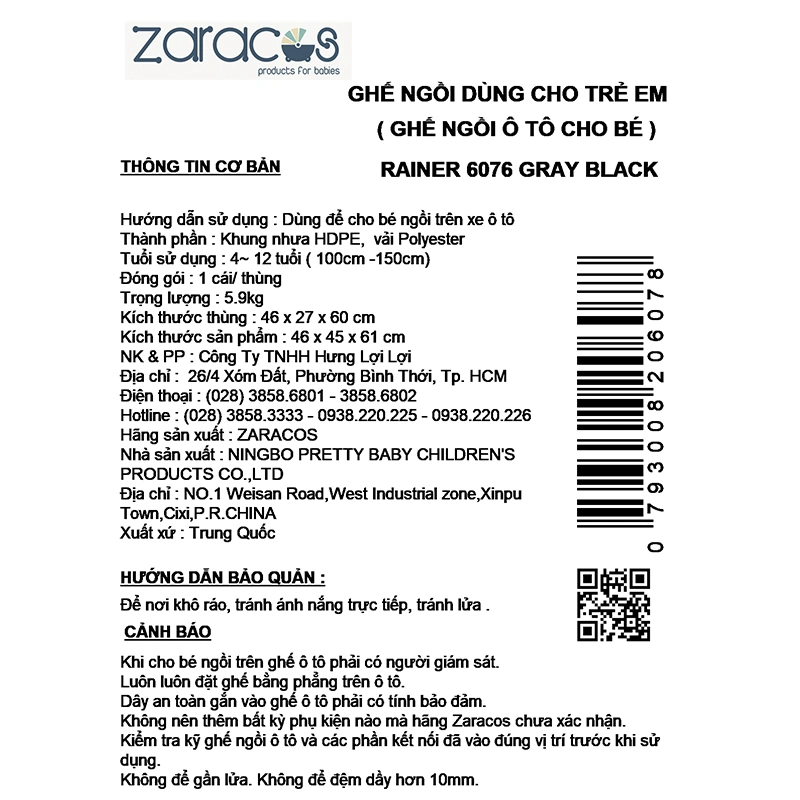 Ghế ngồi ô tô Zaracos Rainer 6076 (4 - 12 tuổi) - Màu đen 7