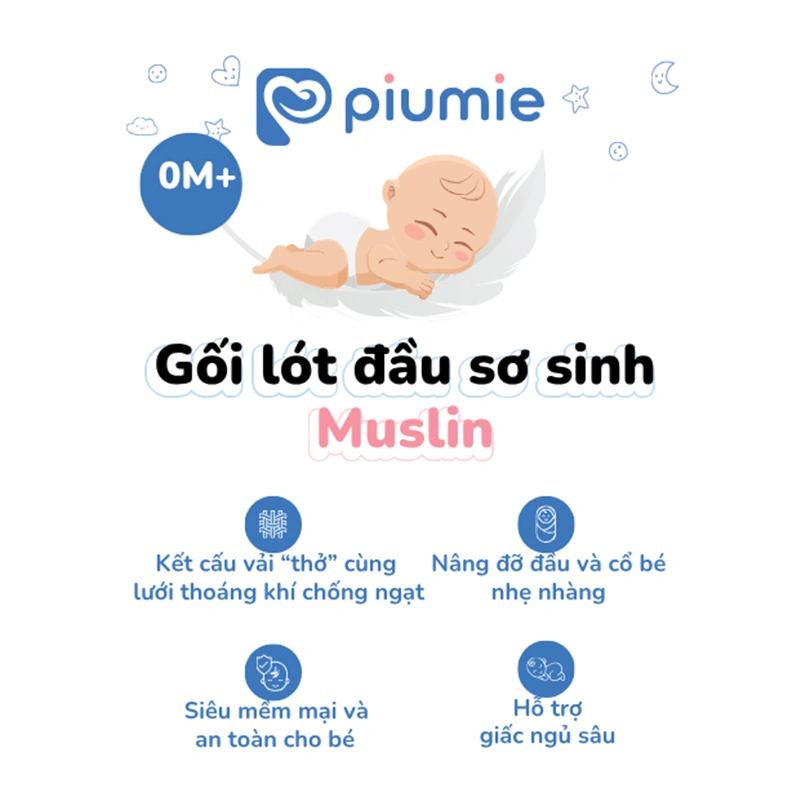 Gối lót đầu sơ sinh muslin Piumie thoáng khí 24x39 cm - Gấu nâu (từ 0 tháng) 2