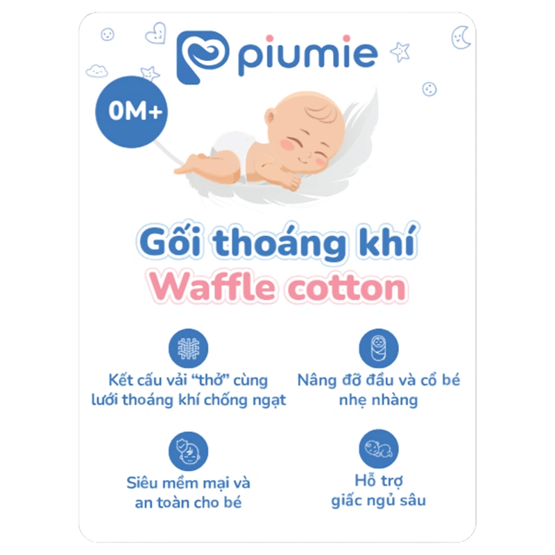 Gối lưới waffle cotton Piumie thoáng khí 25x38 cm - Gấu nơ hồng (từ 0 tháng) 3