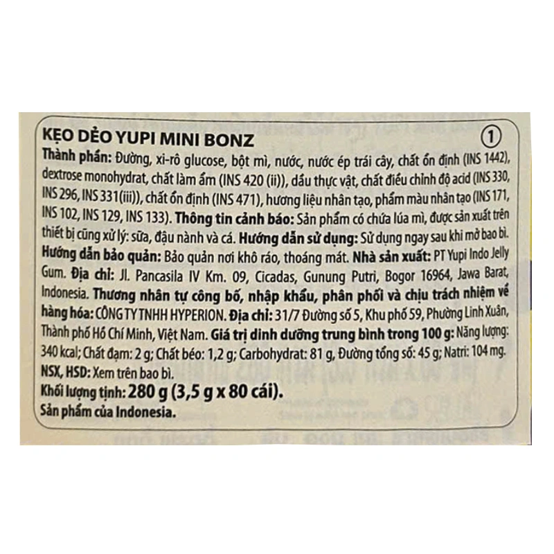 Hũ 80 viên kẹo dẻo Yupi Mini Bonz hương trái cây 3.5g (từ 3 tuổi) 3