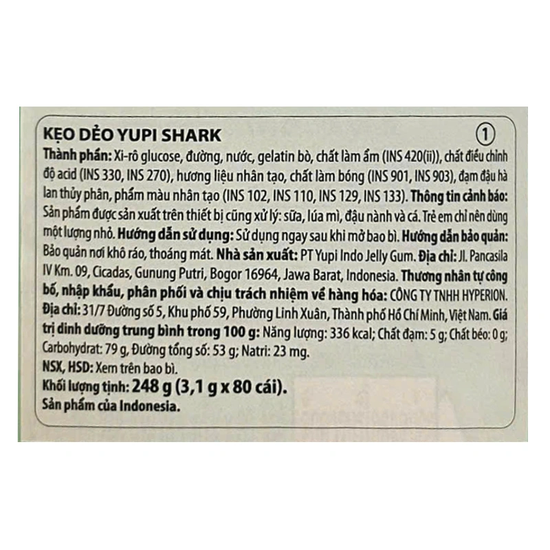 Hũ 80 viên kẹo dẻo Yupi Shark hương trái cây 3.1g (từ 3 tuổi) 3