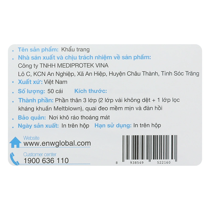 Hộp 50 cái khẩu trang y tế Anyguard VN-618815H 3 lớp 9