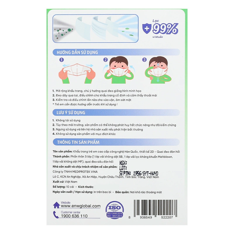 Hộp 30 cái khẩu trang y tế cho bé Anyguard VN-799520-30H 3 lớp 16