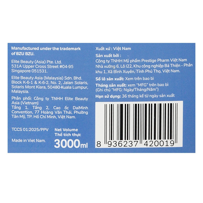 Nước giặt xả quần áo cho bé 2 trong 1 BZU BZU Cleanhaven can 3 lít 6