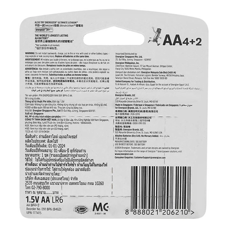 Pin AA 6 Viên Energizer Max E91 BP4+2 2