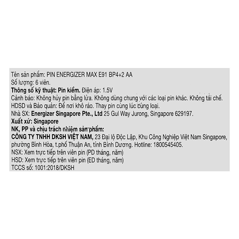 Pin AA 6 Viên Energizer Max E91 BP4+2 4