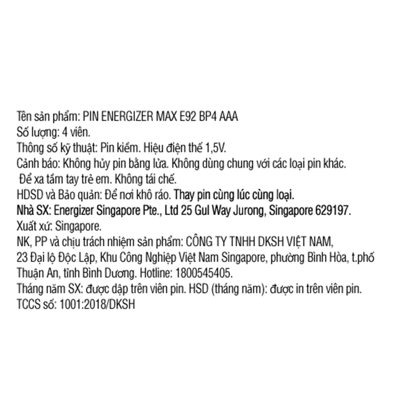 Pin AAA 4 viên Energizer Max E92 BP4 3