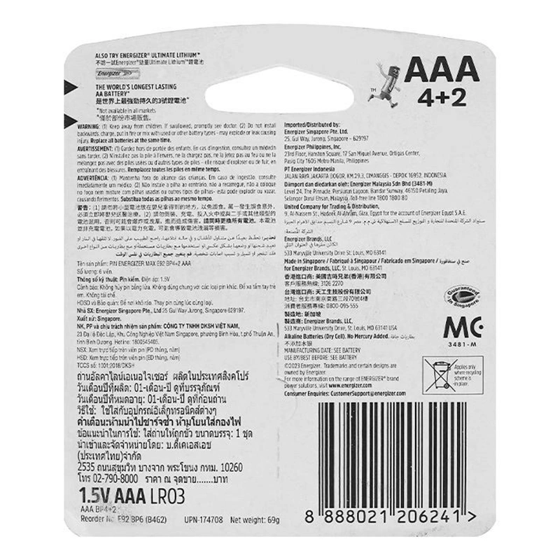 Pin AAA 6 Viên Energizer Max E92 BP4+2 2