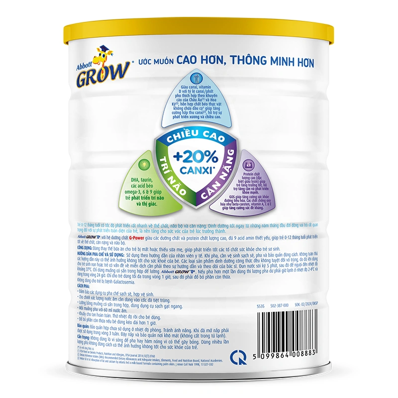 Sữa bột Abbott Grow 0+ hương vani 850g/800g (0 - 12 tháng) - Giao bao bì ngẫu nhiên 3