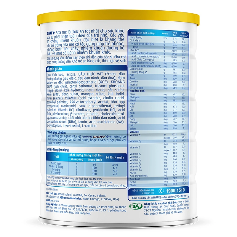 Sữa bột Abbott Grow 0+ hương vani 850g/800g (0 - 12 tháng) - Giao bao bì ngẫu nhiên 4