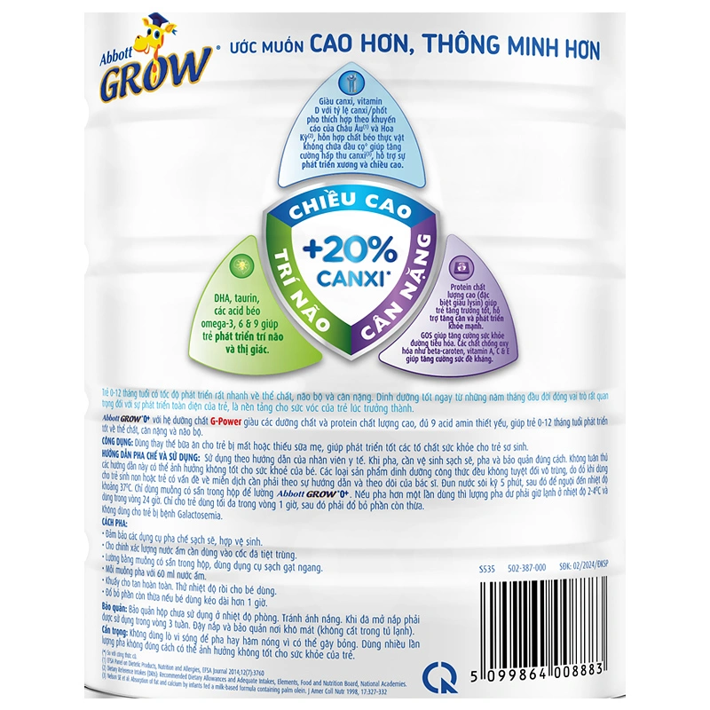 Sữa bột Abbott Grow 0+ hương vani 850g/800g (0 - 12 tháng) - Giao bao bì ngẫu nhiên 5