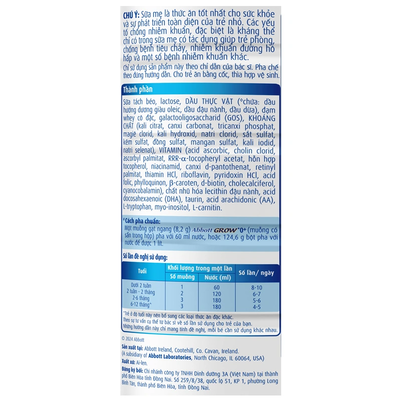 Sữa bột Abbott Grow 0+ hương vani 850g/800g (0 - 12 tháng) - Giao bao bì ngẫu nhiên 6