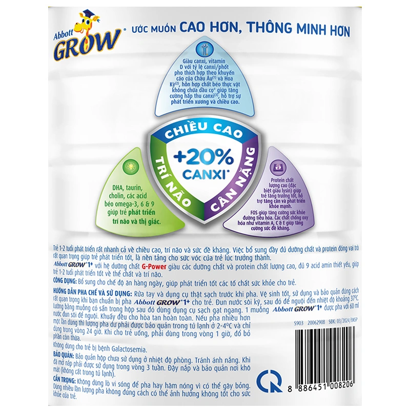 Sữa bột Abbott Grow 1+ hương vani 850g (1 - 2 tuổi) - Giao bao bì ngẫu nhiên 5