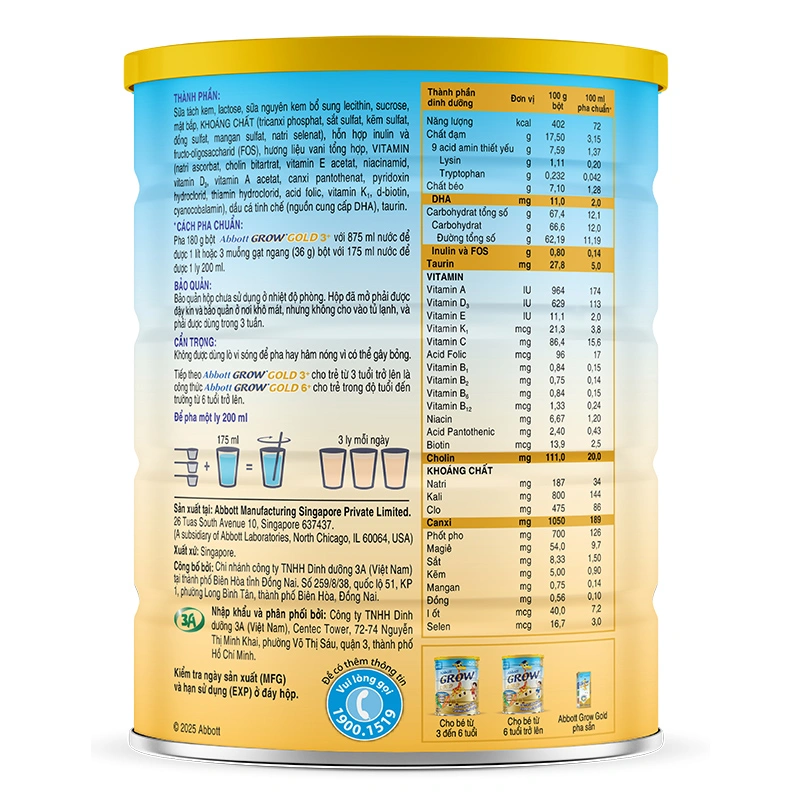 Sữa bột Abbott Grow Gold 3+ hương vani 850g (3 - 6 tuổi) - Giao bao bì ngẫu nhiên 4