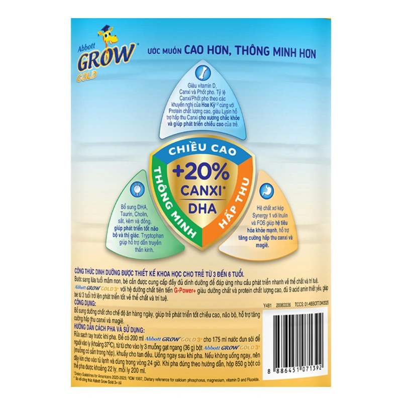 Sữa bột Abbott Grow Gold 3+ hương vani 850g (3 - 6 tuổi) - Giao bao bì ngẫu nhiên 5