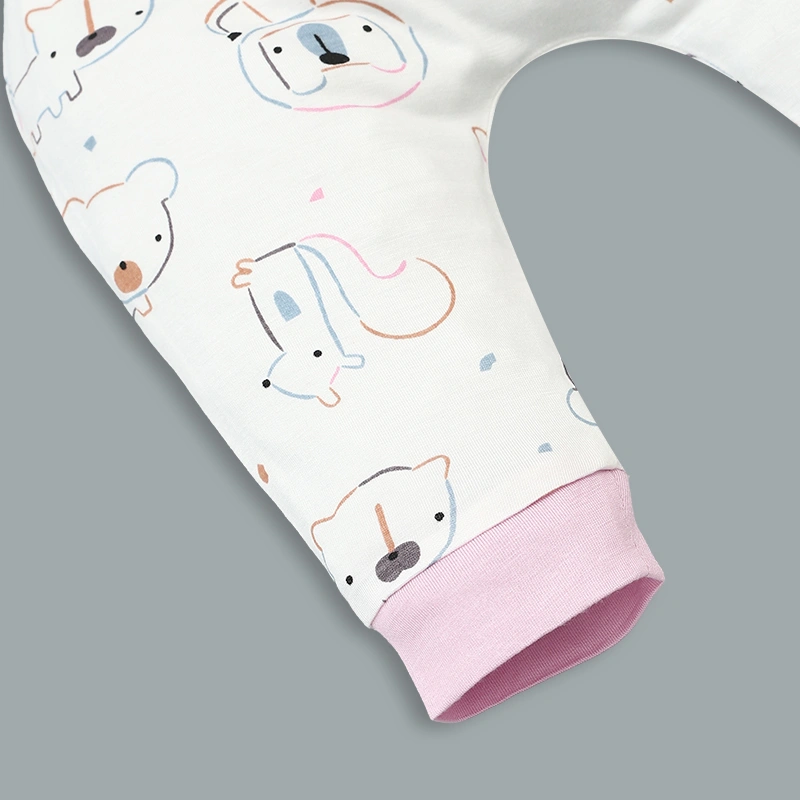 Set bộ tay dài sơ sinh cài chéo in hình thú BabyMommy màu trắng viền hồng 11
