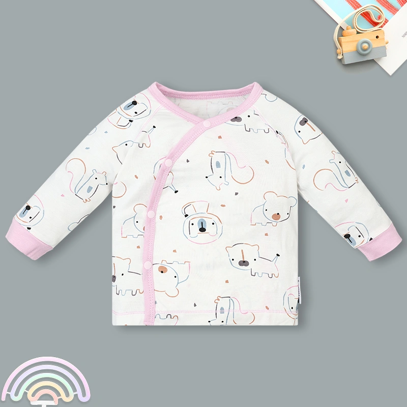 Set bộ tay dài sơ sinh cài chéo in hình thú BabyMommy màu trắng viền hồng 3