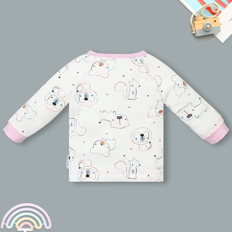 Set bộ tay dài sơ sinh cài chéo in hình thú BabyMommy màu trắng viền hồng 4