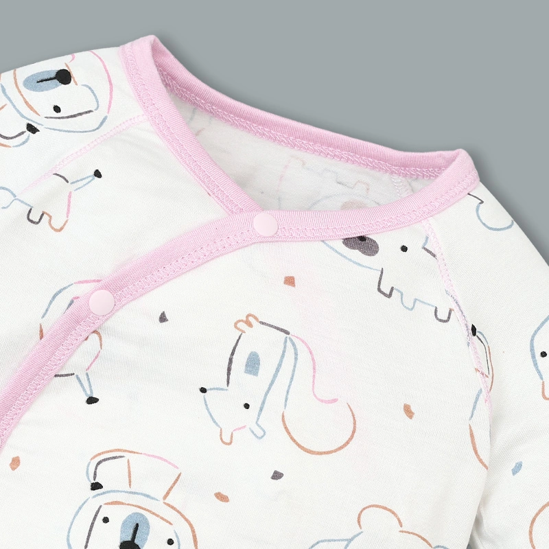 Set bộ tay dài sơ sinh cài chéo in hình thú BabyMommy màu trắng viền hồng 5