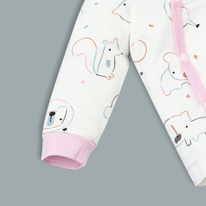 Set bộ tay dài sơ sinh cài chéo in hình thú BabyMommy màu trắng viền hồng 6