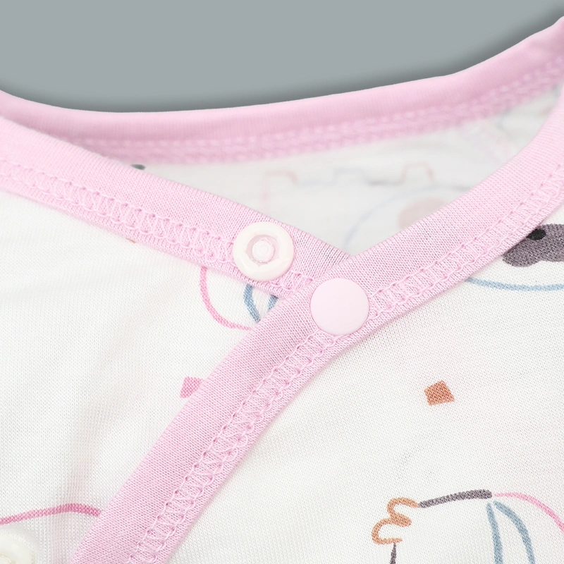 Set bộ tay dài sơ sinh cài chéo in hình thú BabyMommy màu trắng viền hồng 7