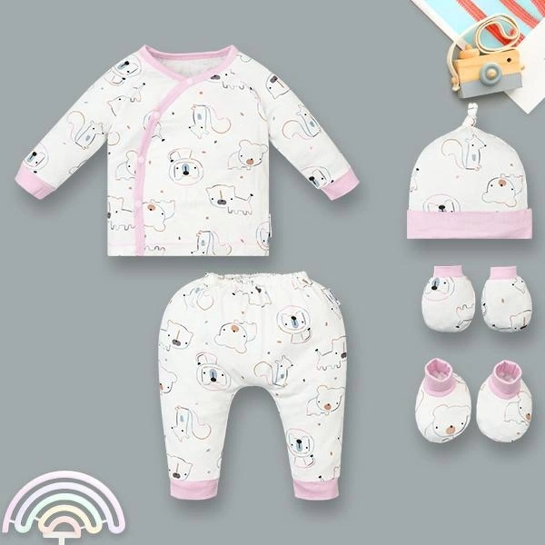 Set bộ tay dài unisex BabyMommy visco trắng - hồng