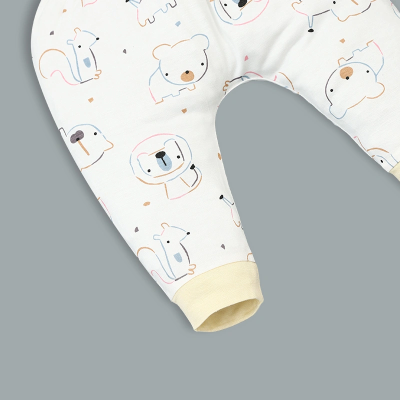 Set bộ tay dài sơ sinh cài chéo in hình thú BabyMommy màu trắng viền hồng 36
