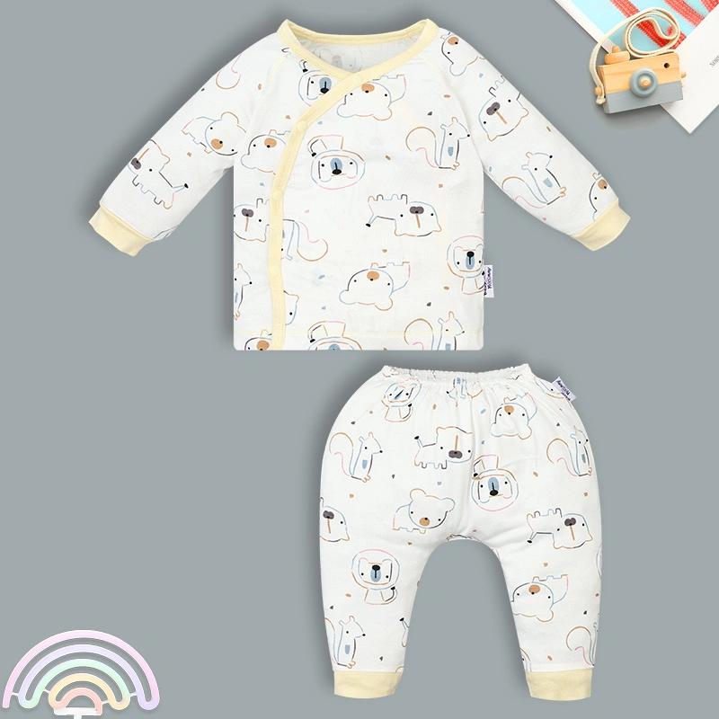 Set bộ tay dài sơ sinh cài chéo in hình thú BabyMommy màu trắng viền hồng 27