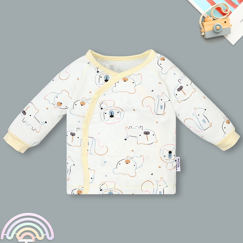 Set bộ tay dài sơ sinh cài chéo in hình thú BabyMommy màu trắng viền hồng 28