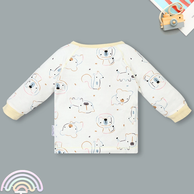Set bộ tay dài sơ sinh cài chéo in hình thú BabyMommy màu trắng viền hồng 29