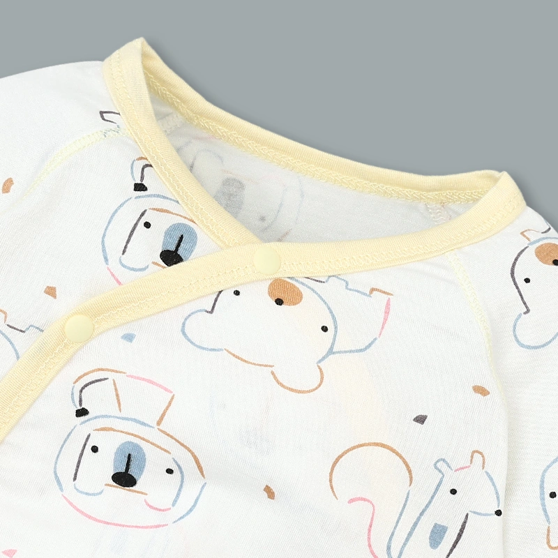 Set bộ tay dài sơ sinh cài chéo in hình thú BabyMommy màu trắng viền hồng 30