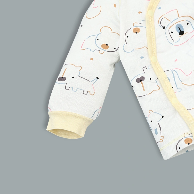 Set bộ tay dài sơ sinh cài chéo in hình thú BabyMommy màu trắng viền hồng 31