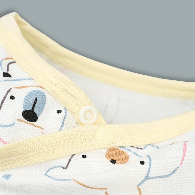 Set bộ tay dài sơ sinh cài chéo in hình thú BabyMommy màu trắng viền hồng 32