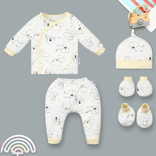 Set bộ tay dài unisex BabyMommy visco trắng - vàng