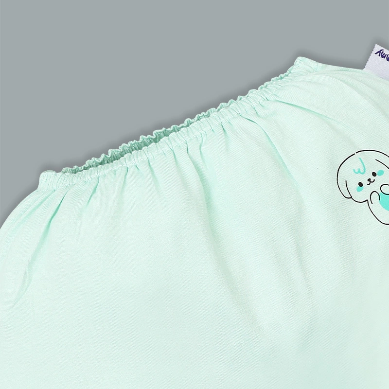 Set bộ tay dài sơ sinh cài giữa in cún BabyMommy màu trắng phối xanh mint 11