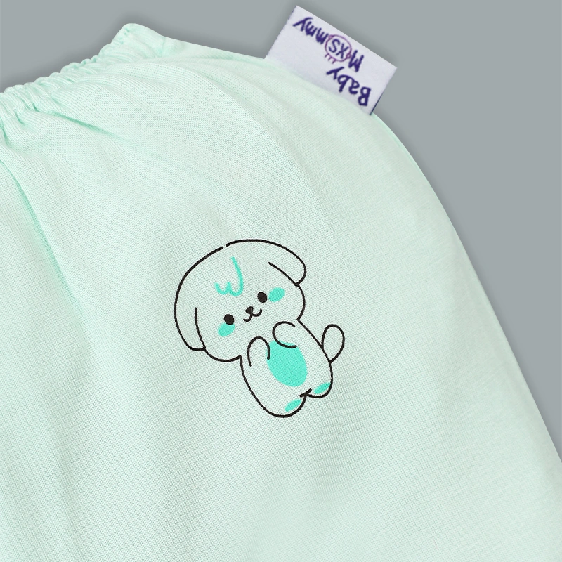 Set bộ tay dài sơ sinh cài giữa in cún BabyMommy màu trắng phối xanh mint 13