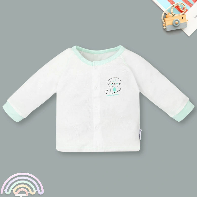 Set bộ tay dài sơ sinh cài giữa in cún BabyMommy màu trắng phối xanh mint 3