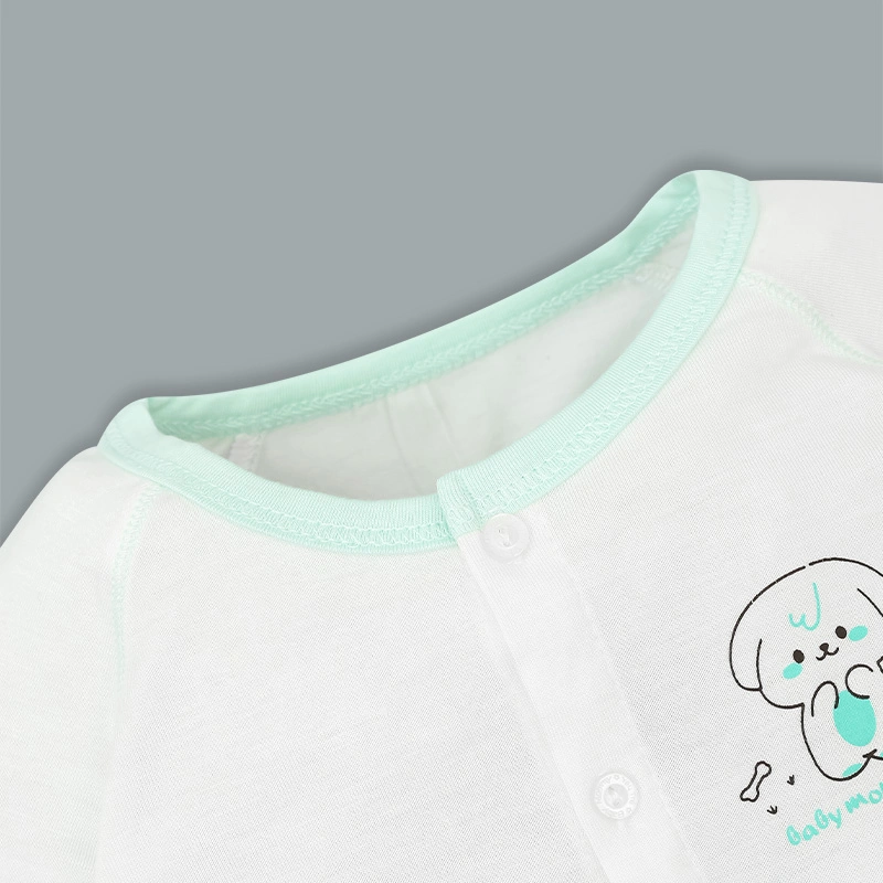 Set bộ tay dài sơ sinh cài giữa in cún BabyMommy màu trắng phối xanh mint 5
