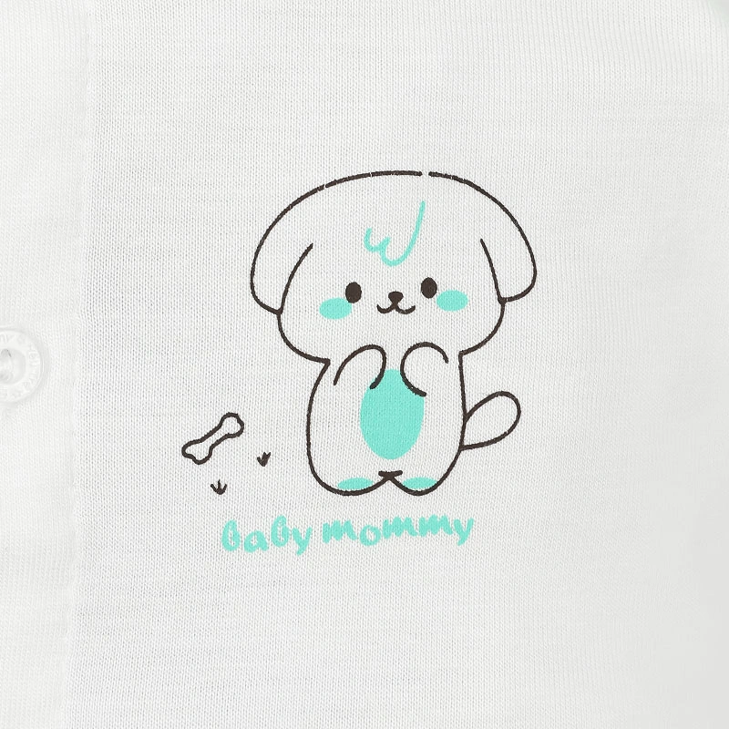 Set bộ tay dài sơ sinh cài giữa in cún BabyMommy màu trắng phối xanh mint 8