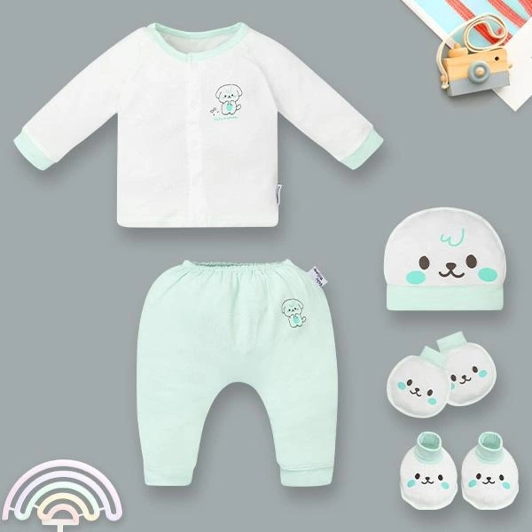 Set bộ tay dài unisex BabyMommy sợi tre trắng - xanh mint