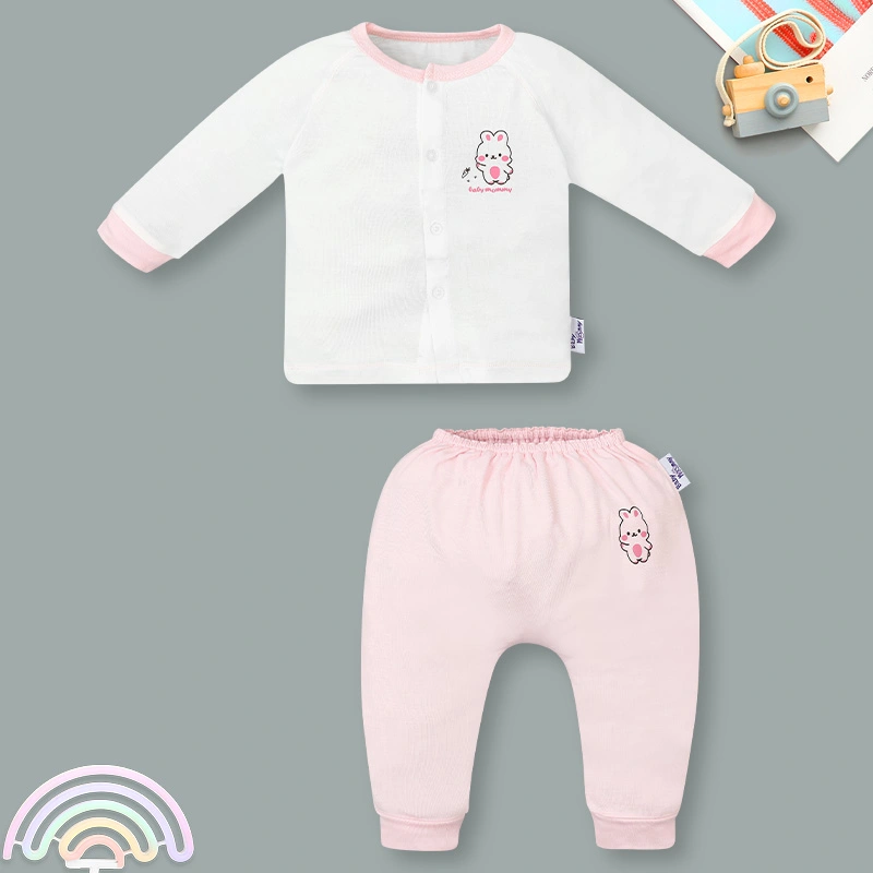 Set bộ tay dài sơ sinh cài giữa in cún BabyMommy màu trắng phối xanh mint 26