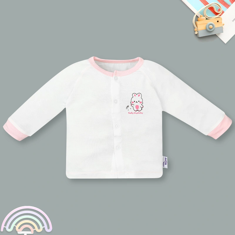 Set bộ tay dài sơ sinh cài giữa in cún BabyMommy màu trắng phối xanh mint 27