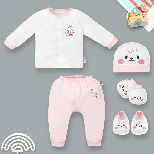 Set bộ tay dài unisex BabyMommy sợi tre trắng - hồng