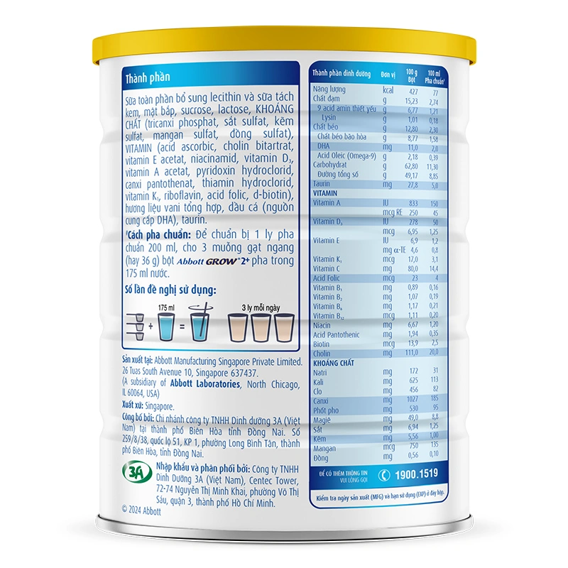 Sữa bột Abbott Grow 2+ hương vani 1.6 kg (từ 2 tuổi) 9