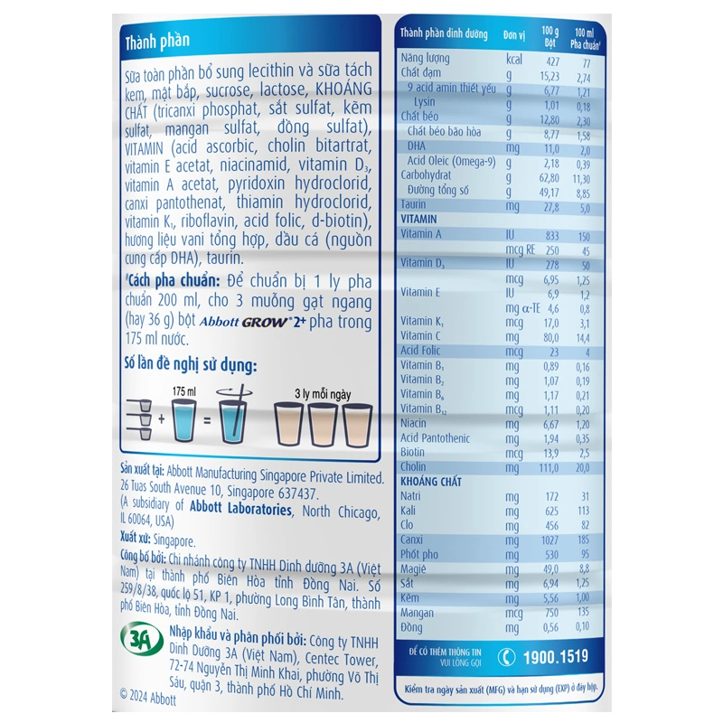 Sữa bột Abbott Grow 2+ hương vani 1.6 kg (từ 2 tuổi) 11